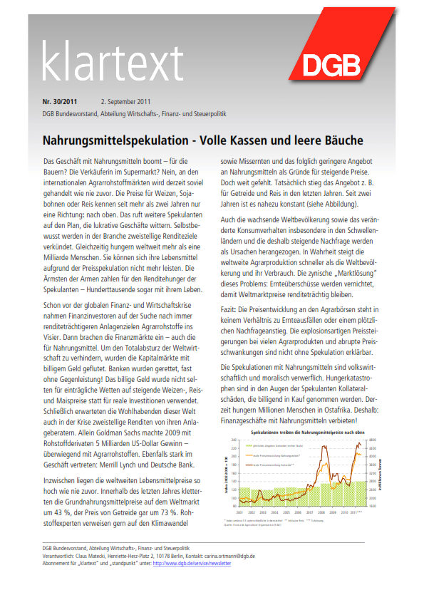 Nahrungsmittelspekulation - Volle Kassen und leere Bäuche. 02.09.2011